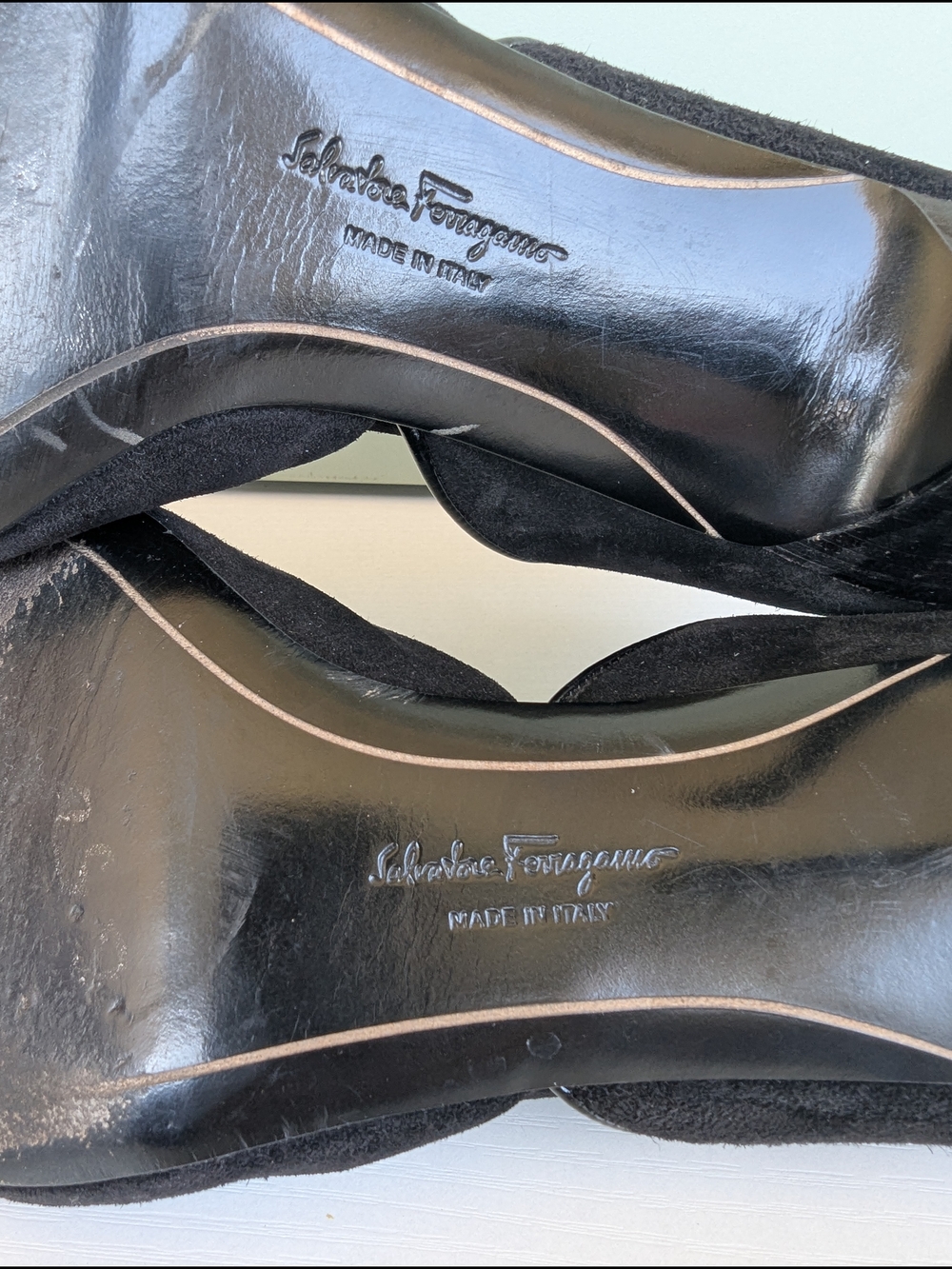 Salvatore Ferragamo Black Suede Peep-Toe Kitten Heels - Picture 9 of 12